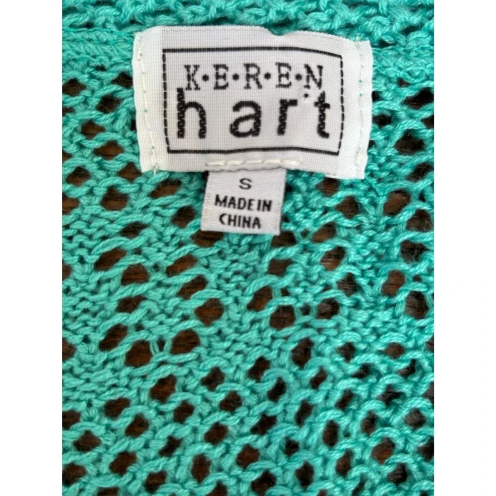 Keren Hart Crochet Open-Front Vest in Teal Women’s S - Picture 4 of 7